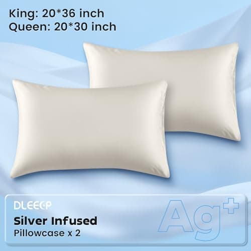 Silver Infused Pillowcases – Cooling Pillow Cases with Silk, Softness Breathable Temperature-Regulating Pillow Cover, Odor Control Freshness Sleep for Hot Sleepers - King 20"x36”, 2 Pack, White - Thumbnail 2