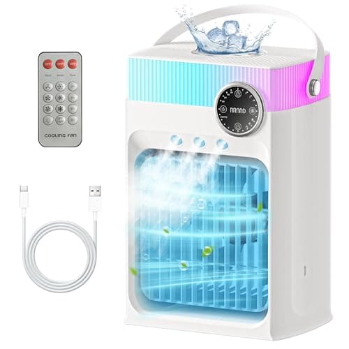 Portable Air Conditioners, Mini AC Unit Cooling Fan for Bedroom,1200ML Small Air Cooler Fans with Remote, 3 Mist,3 Speed,8 Light,2-8H Timer Personal AC Portable for Office Camping Car Desk(White) - Image 1