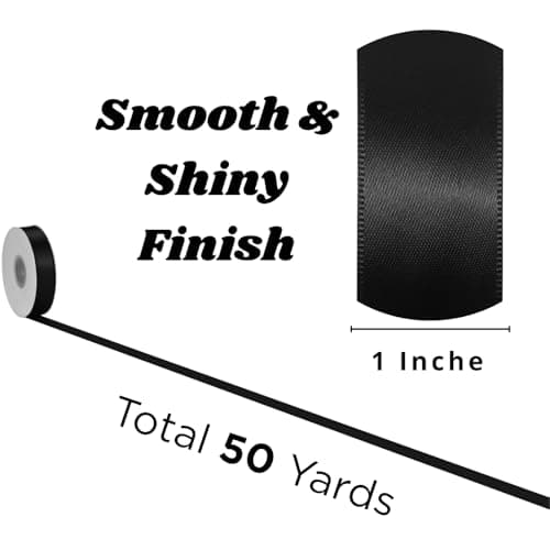 Black Satin Ribbon 1 Inch x 50 Yards – Double Faced Ribbon for Modern Gift Wrapping, Branding & Crafting - Thumbnail 3