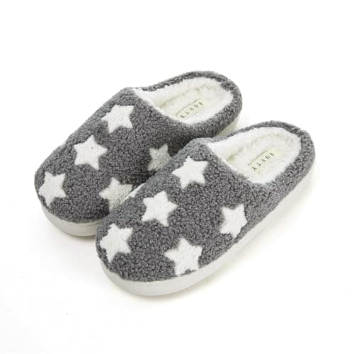 BOVTY Memory Foam Slippers for Women - House Slip-on with Colorful Hearts & Stars Pattern Cute Cozy Bedroom shoes - Image 1