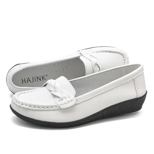 HAJINK Women Loafers Flexible Breathable Slip-On Comfortable Sole Ladies Shoes for Walking (White,9.5) - Thumbnail 3
