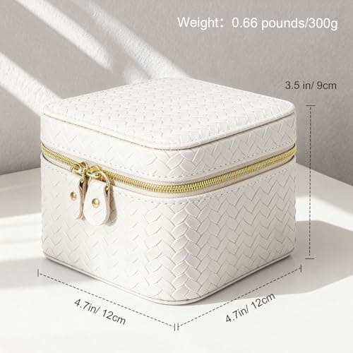 DesignSter Travel Jewelry Case for Woman, Small Travel Jewelry Box with Mirror,4.72×4.72×3.54 inches,Portable Design Travel Jewelry Organizer,Double Headed Zipper - Thumbnail 3