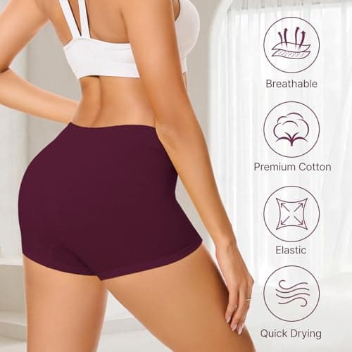 Migbean Cotton Boyshort Underwear for Women Boy Shorts Soft Boxer Briefs Mid Waisted Panties for Ladies 4 Pack Small - Thumbnail 6