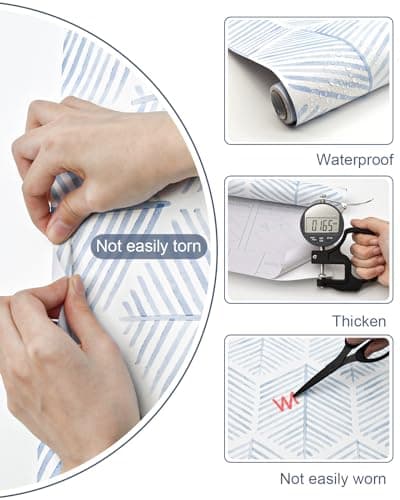 MelunMer Modern Peel and Stick Wallpaper Boho Contact Paper for Cabinets/Drawers 393In L 17.3In W Self Adhesive Removable Wallpaper for Bedroom/Bathroom Waterproof Geometric Contact Paper Blue/White - Thumbnail 3