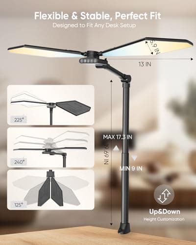 LED Desk Lamp with Clamp, 3600LM 448LEDs Ultra-Bright Architect Desk Light with Remote Control, Desk Light with Stepless Dimming and Stepless Color Temp, Memory Function for Study and Workbench, Black - Thumbnail 3