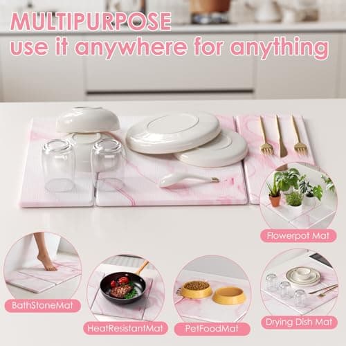 3-Piece Stone Dish Drying Mat Set for Kitchen Counter -24"x16" Large Absorbent Diatomaceous Earth Mat for Kitchen Counter, Stone Faucet Drip Catcher & Soap Tray- Quick Dry, Non-Slip - Thumbnail 3