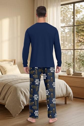 PrinStory No Talk Me Bear Pajamas For Men - Funny Introvert Graphic Sleepwear Cozy Loungewear Set Introvert Pajamas Funny Gift For Men XL - Thumbnail 6