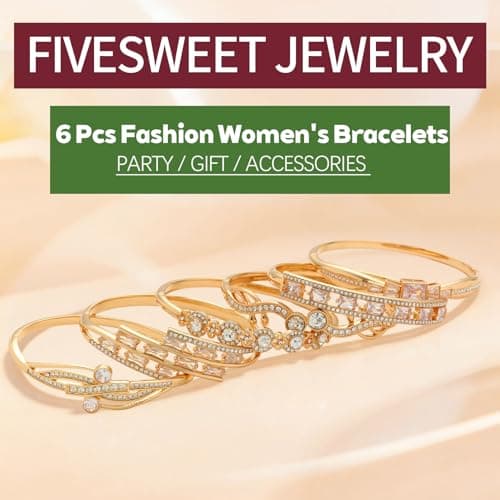 6 Pack 18K Gold Plated Bangles Bracelet Set for Women, Dainty Vintage Trendy Fashion Jewelry, Ideal Gift for Birthday Christmas Valentine's Day Mother's Day for Girlfriend Wife Mom Sister - Thumbnail 2