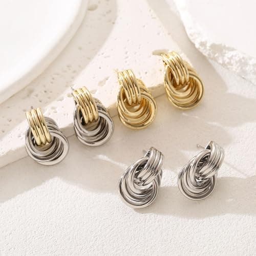 14K Gold Earrings for Women Trendy Gold Knot Earrings Chunky Knotted Drop Dangle Earring Statement Jewelry - Thumbnail 5