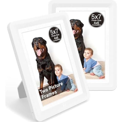 vilkok White 5x7 Picture Frame,2 Pack, Fits 5x7 Photo or 4x6 with Mat, Acrylic Front & Durable ABS Frame, Shatterproof UV-Resistant Tabletop Display, Vertical/Horizontal Home Décor Frame - Image 1