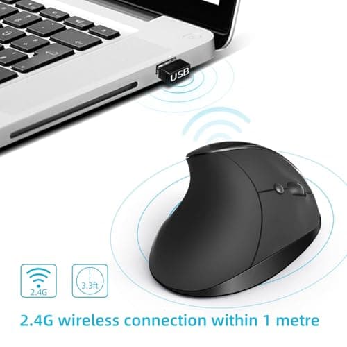 Woddlffy Vertical Mouse,2.4G Wireless Vertical Mouse Small Hand Mouse with 5 Buttons 1000/1200/1600 DPI Ergonomic Mouse for Office - Thumbnail 5
