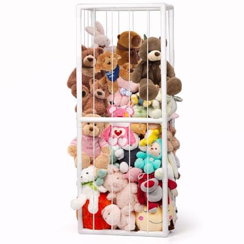 BomSaluka Stuffed Animal Storage, Kids Toy Zoo Storage Organizer with Elastic Band, Thicken PVC Tube Large Stuffed Animals Holder for Nursery Playroom Bedroom Room Furniture Plush Storage(White) - Image 1