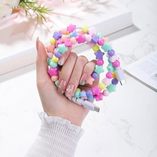 ComfyBay 3.3FT USB C to USB C Charging Cable, 60W Acrylic Stars Beaded Charger Cord, Compatible with Samsung Galaxy, iPhone 16/15, iPad, and More - Thumbnail 3