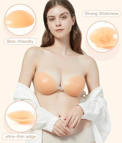 MITALOO Sticky Bra Push up Silicone Adhesive Bra Invisible Reusable Viscous Strapless Backless for Dress Women Nude - Thumbnail 2