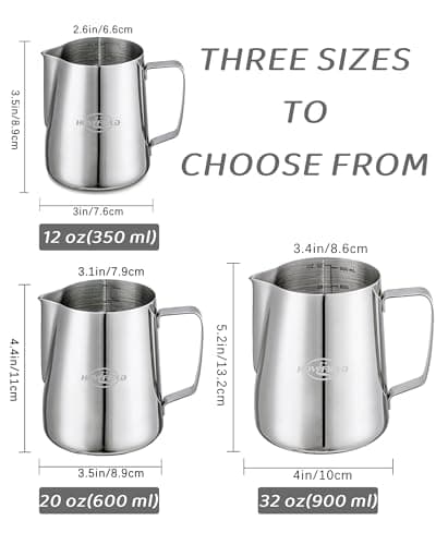 Milk Frothing Pitcher 32 Oz, Milk Frother Cup 304 Stainless Steel Steaming Jug with Clear Scale and Latte Art Pen, Barista Tools for Espresso, Cappuccino, Coffee Machine Accessories (900ml) - Thumbnail 2