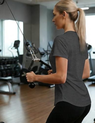 LETSEE Women’s Workout Top Short Sleeve Athletic T-Shirt Lightweight Breathable Yoga Gym Tee Loose Fit Summer Activewear Dark Grey - Thumbnail 3