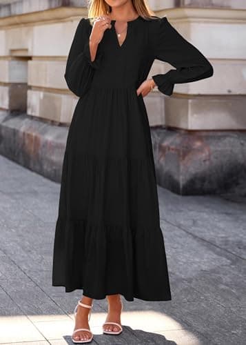Lazysmile Long Sleeve Dress for Women Black - Thumbnail 5