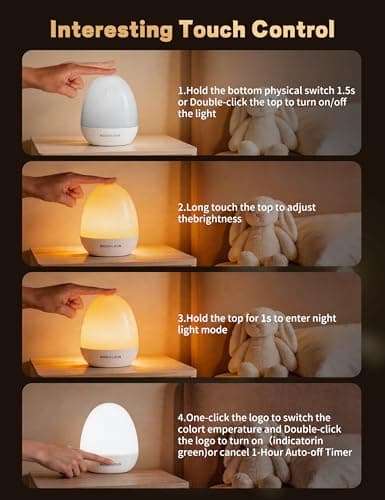 MediAcous Night Lights for Kids Room, Egg Light for Nursery with Stable Charging Pad, Dimmable Baby Night Light with 1H Timer & Touch Control, ABS+PC LED Egg Night Light for Breastfeeding, Up to 200H - Thumbnail 6