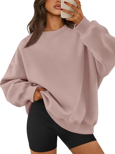 ATHMILE Oversized Sweatshirt for Women Crewneck Fleece Long Sleeve Pullover Hoodies Tops Fall Fashion Outfits Clothes 2026 Deep Pink - Image 1