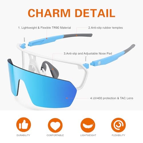 suoso Sports Cycling Sunglasses for Men: UV400 Protection Wrap Around Sun Glasses for Women Running Baseball Bike TR90 - Thumbnail 3