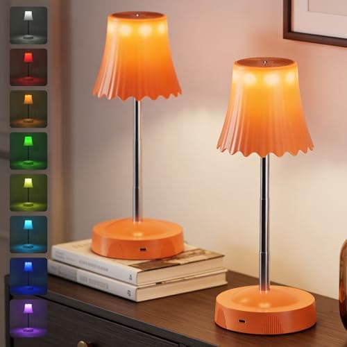 DEXULESA 2 Pack Rechargeable Table Lamp, LED Cordless Table Lamp with 3 Color Temperatures & Stepless Dimming, 7 RGB Colors Battery Operated Portable Table Light for Living Room, Bedroom (Orange)