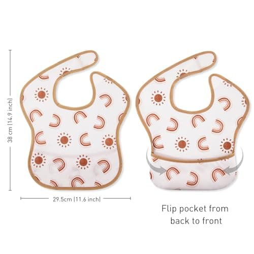 CIVARUA KIDS 3-Pack Waterproof Baby Bibs for Eating - Mess Proof Lightweight Toddler Feeding Bibs with Large Food Catcher, Food-Grade Baby Eating Essentials, Easy to Put On & Clean (Orange Rainbow) - Thumbnail 5