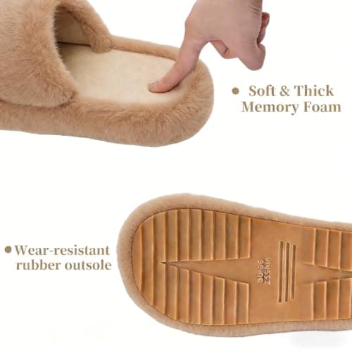 PXPUIQ House Slippers for Women - Fuzzy Slippers with Memory Foam Insole, Arch Support, Faux Fur Lining, Open Toe Design, Lightweight, Non-Slip Sole, Machine Washable, Slip-On Style - Thumbnail 4