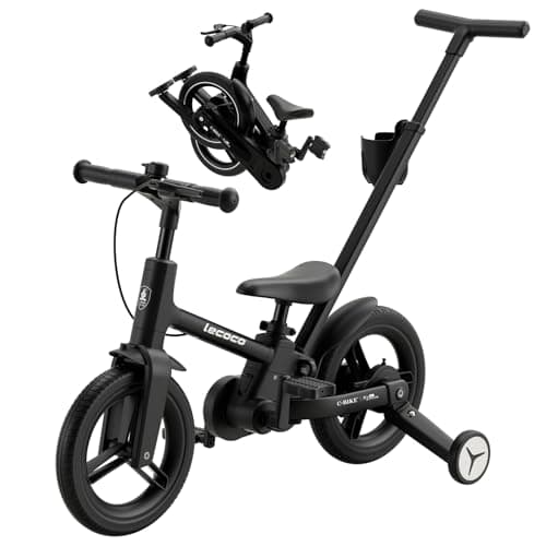 lecoco Upgraded Toddler Bike with Push Handle 6 in 1 for Kids, Balance Bicycle Toys with Training Wheels, Brackes, Cup Holder, Pedal, Kickstand Birthday Gift for Boys and Girls - Image 1