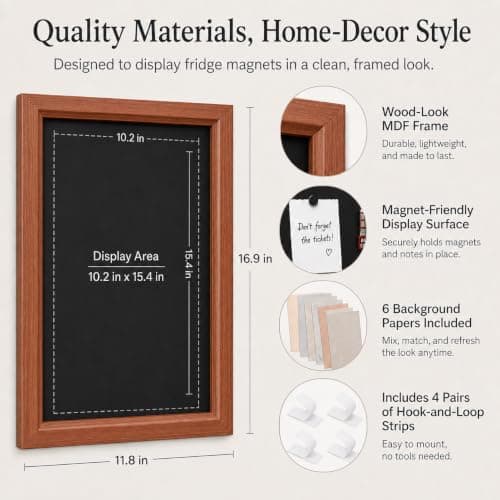 Magnetic Board for Wall 11.8" x 17.7",Magnet Display Board with 6 Background Papers,Wooden Frame Bulletin Boards No-Drill Wall Decor,Renter Friendly,Travel Souvenirs,Home Decor for Living Bedroom Dorm - Thumbnail 5