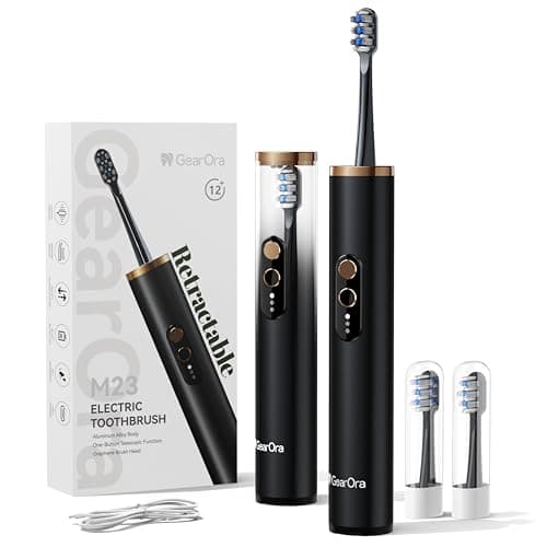 GearOra M23 Travel Electric Toothbrush for Adults, Retractable Portable Sonic Toothbrush, Aluminum Body, 30-Day Battery, Universal USB-C Charging, IPX7 Waterproof, Compact Travel Size Toothbrush - Image 1