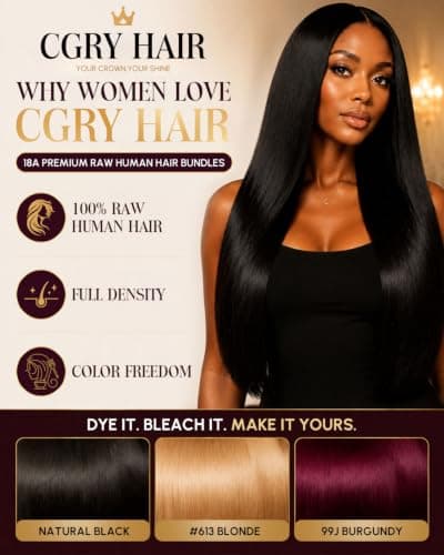 CGRY 18A Raw Indian Straight Human Hair 3 Bundles, Premium 100% Unprocessed Virgin Hair Extensions, Thick Full Ends, Natural Black Silky Soft, Luxury Reusable 28 30 32 Inch - Thumbnail 6
