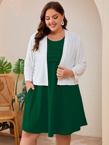 AusLook Plus Size Midi Dress for Women Sleeveless Crew Neck Summer Casual Floral Loose Flowy 2026 Olive Green 3X Tank Sundress Beach Vacation Dress with Pockets - Thumbnail 4