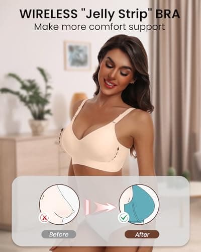 HORISUN Support Bras No Show Push Up Seamless Wirefree Bras for Women(Nude+Black S) - Thumbnail 3