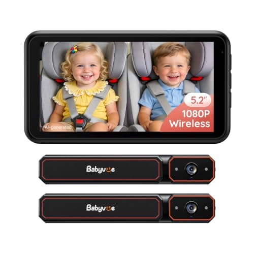 Babyvue BV6PRO Wireless Dual Car Camera Baby Monitor Fast Setup, HD1080P Spilt-Screen Baby Car Monitor for 2 Kids, Auto IR Night Vision Backseat Camera for Newborns Gift - Image 1