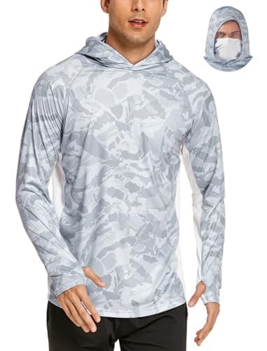COOrun Men's UPF 50 Sun Protection Hoodies with Mask Built in Hooded Fishing Shirts for Men Long Sleeve Camo Hiking Shirts - Image 1