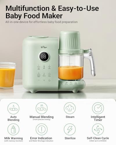 Bear Baby Food Maker with 18.5oz Dual-Layer Steam Baskets, OneStep Baby Food Processor Steamer Puree Blender Grinder Mills, Auto Cooking Grinding&Sterili-zing for Healthy Homemade Baby Food, BPA-Free - Thumbnail 2