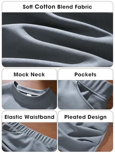 EXLURA Womens Fall Two Piece Skirt Sets Long Sleeve Mock Neck Sweatshirt Skort Matching Set Casual Lounge Tennis Outfits 2025 - Thumbnail 6