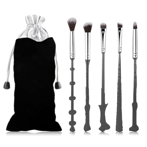 Magic Wand Makeup Brush Set - 5-Piece Soft Bristle Cosmetic Kit for Women, Magical-Themed Gifts for Daily Makeup & Cosplay (Silver) - Image 1