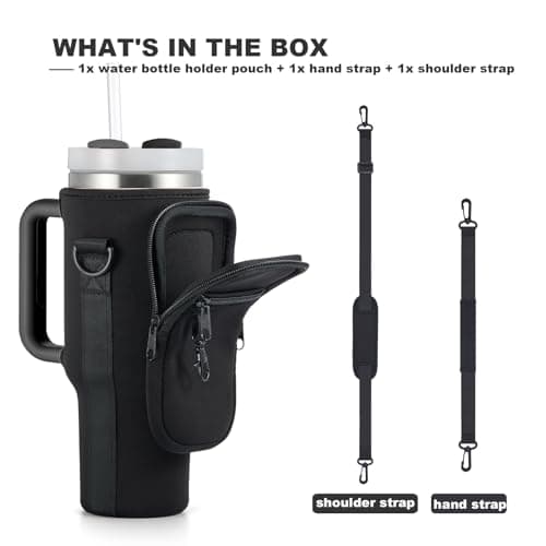 BULKITEM 30oz Water Bottle Carrier Bag with Phone Pocket for Black Stanley 30 oz Tumbler with Handle, Black Insulated Neoprene Cup Holder Pouch Strap for Valentines Stanley Cup Accessories - Thumbnail 6