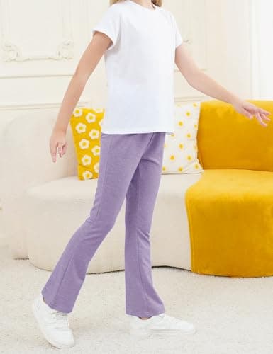 Felpur Girls Flare Leggings Kids High Waist Bell Bottom Pants Casual Leggings for Teen Girls Dark Blue/Purple/Khahi 8-9Year - Thumbnail 2