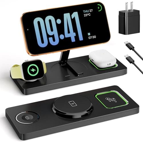 Foldable 3 in 1 Charging Station for Magsafe, Magnetic Phone and Watch Charger Stand for Apple Devices, Wireless Desk Charger Dock for iPhone 17 16 15 14 13 12 Series, Apple Watch and Airpods - Image 1