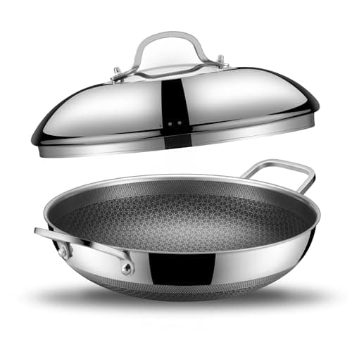 SNOWCLAD Wok, 13 Inch Hybrid Woks & Stir-fry Pans Nonstick with Double Handles, Non Toxic Stainless Steel Wok Pan with Lid, Dishwasher Induction Oven Broiler Safe - Image 1