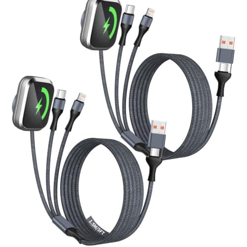 5FT Multi Charger Cable for iWatch Charger, 3 in 2 USB A/C Cable for iPhone Watch Charger/Type-C/IP, Braided Multiple Charging Cord Compatible with iPhone 17-11/iWatch Series 11-1/ultra/Car/Home 2Pack