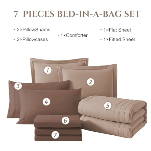 Monbix Full Comforter Set - 7 Pieces Rust Pink Bed in a Bag Full Size Bedding Sets with Comforters, All Seasons Comforter with Sheets, Pillowcases & Shams - Thumbnail 6