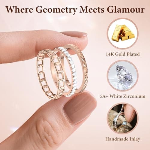 YWXTW 3 Pack 14K Gold-Plated Stacking Rings for Oura Ring Gen 4 /Ultrahuman, Timeless Elegance Non Tarnish Stainless White Zirconia Engagement Oura Stackable Bands Gift for Women Rose Gold 9 - Thumbnail 2