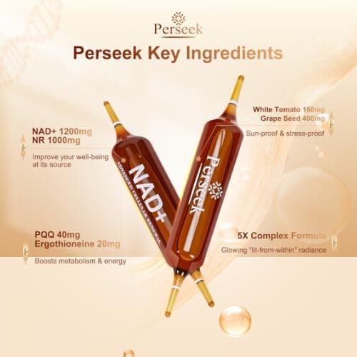 Perseek NAD+ 1200mg Liquid Supplement with Nicotinamide Riboside, PQQ & Grape Seed Extract for Cellular Vitality, Energy Metabolism & Antioxidant Support – 10 Liquid Vials - Thumbnail 6