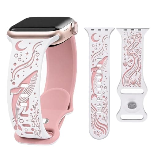 HATILP Whale Engraved Band Compatible with Apple Watch 38/40/41/42mm, Two-Layer Sculpted Ocean Design Soft Silicone Strap for Women, Series 11 10 SE Ultra 9 8 7 6 5 4 3 2 1