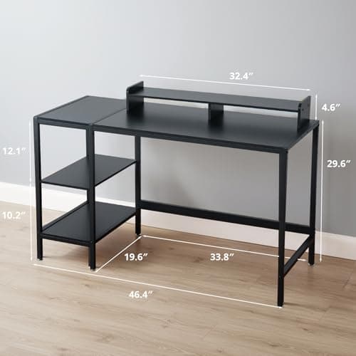 MINOSYS 47-inch Computer Desk with Storage Shelf - Your Ideal Black Gaming Desk for Bedrooms, Small Spaces, and Home Offices. This Modern Writing Desk is Perfectly Suited for PCs. - Thumbnail 3