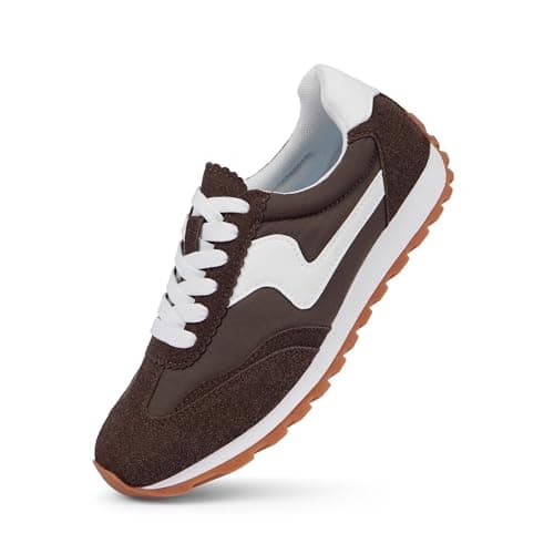VIUGJNEX Chocolate Brown Sneakers for Women Lace Up Tennis Shoes for Women Comfortable Slip On Fashion Sneakers Size 6 - Thumbnail 4