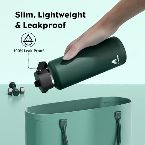 POWCAN 18 oz Water Bottle Insulated: Leakproof Lid with Straw, Lightweight, Flex Cap, BPA-Free, Stainless Steel Water Bottle for Office, Trekking, Commute, Worker, Walking, Cycling (Fir Green) - Thumbnail 4